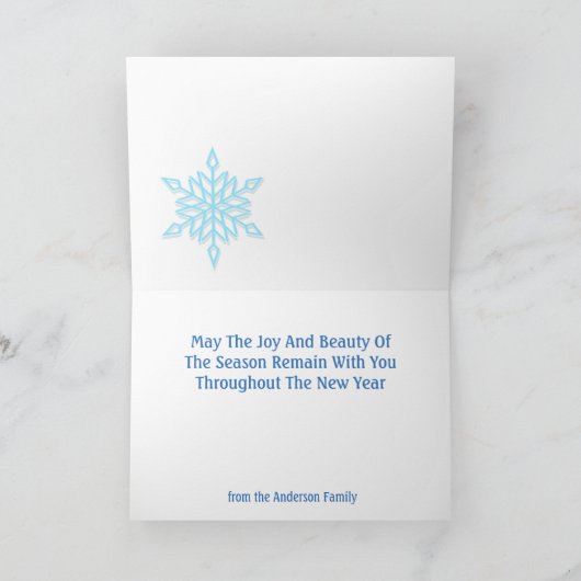 Moderne vakantie aangepaste foto blauw & wit sneeu feestdagen kaart (Binnen)