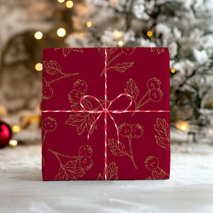 Moderne vakantie bladeren goud en rood cadeaupapier