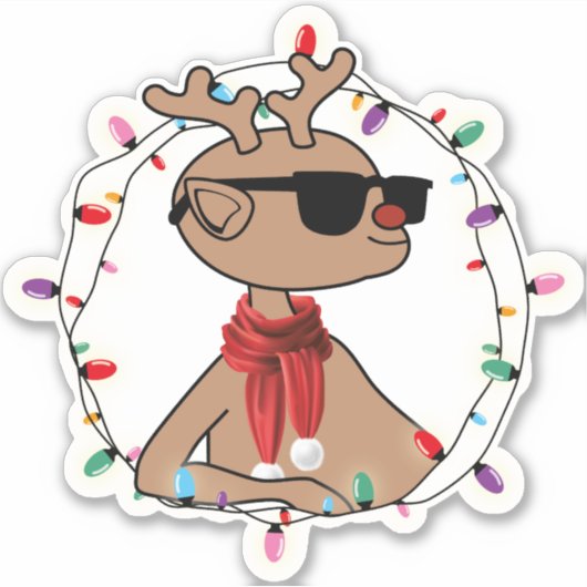 Moderne vakantie Cool Rendier Kerstmis Sticker (Voorkant)