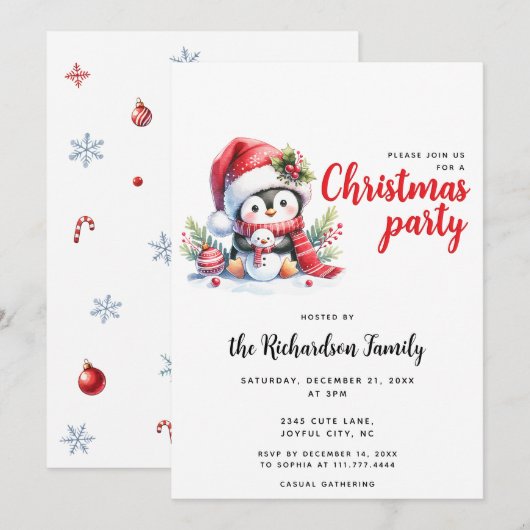 Moderne Vakantie Feest Schattigee Pinguïn Kerstmis Kaart (Voorkant / Achterkant)