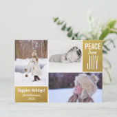 Moderne vakantie goud vrede liefde vreugde foto co feestdagenkaart (Staand voorkant)