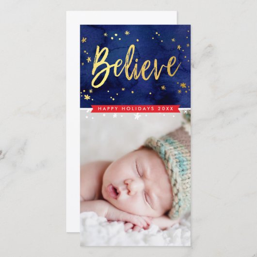 MODERNE VAKANTIE GROETEN geloven gouden script typ Feestdagenkaart (Voorkant / Achterkant)