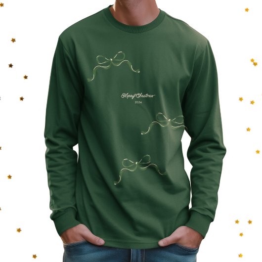 Moderne vakantie Tiny Green Bow Kerstmis T-shirt
