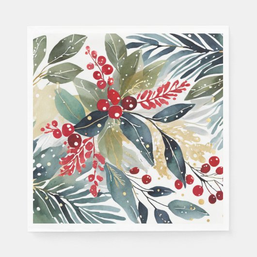 Moderne vakantie Waterverf Floral Christmas Servet (Voorkant)
