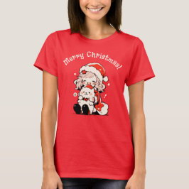 Moderne Vakantie Whimsical Meisje met Hond Kerstmi T-shirt