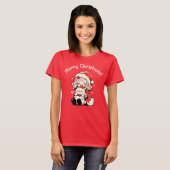 Moderne Vakantie Whimsical Meisje met Hond Kerstmi T-shirt (Voorkant volledig)