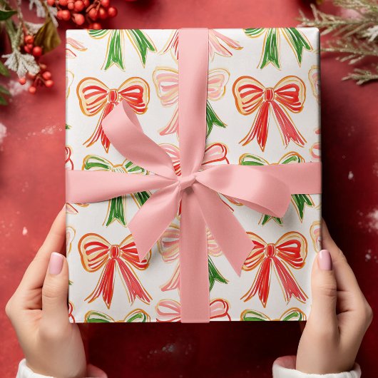 Moderne Vakantiebogen Rood Groen Roze Kerst Cadeaupapier