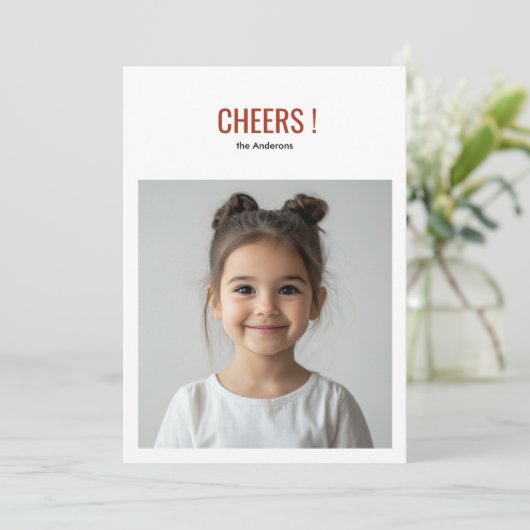 Moderne vakantiefotokaart | Red Cheers Kaart (Staand voorkant)