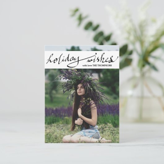 Moderne vakantiewensen Fotoscript Feestdagenkaart (Staand voorkant)