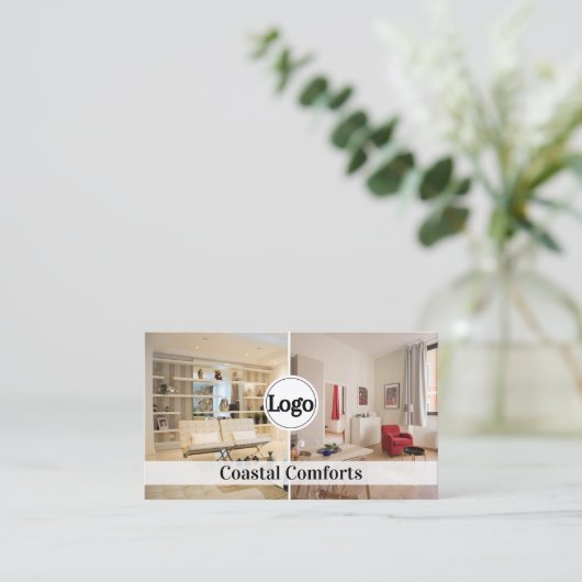 Moderne vakantiewoning QR code Logo Visitekaartje (Staand voorkant)