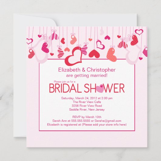 Moderne Valentijn harten Bridal Shower-uitnodiging Kaart (Voorkant)