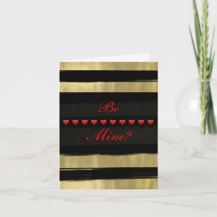 Moderne Valentijn met glam Black en Gold Red Heart Feestdagen Kaart