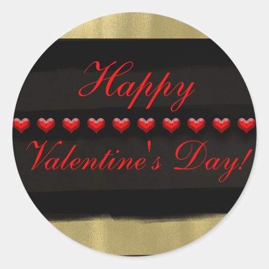 Moderne Valentijn met glam Black en Gold Red Heart Ronde Sticker (Voorkant)