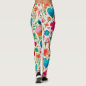 Moderne Valentijn's Day bloemen en harten monogram Leggings (Achterkant)