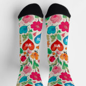Moderne Valentijn's Day bloemen en harten monogram Sokken (Top)