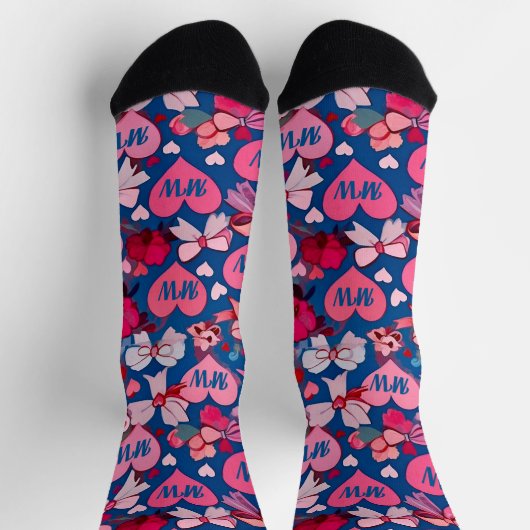 Moderne Valentijn's Day bloemenbogen harten monogr Sokken (Top)