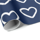 Moderne Valentijnsdag Blue White Hearts Pattern Cadeaupapier (Rol Hoek)