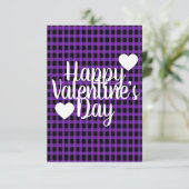 Moderne Valentijnsdag Hart Paars Zwart Geruit Kaart (Staand voorkant)