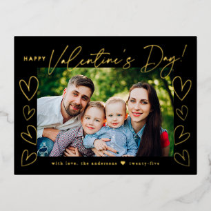 Moderne Valentijnsdag in zwart-wit en Gold Script Folie Feestdagen Briefkaart