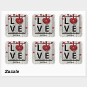 Moderne Valentijnsdag LOVE Red Hearts Rustic Vierkante Sticker (Vel)