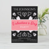Moderne Valentijnsdag Party Zwart en Wit Roze Kaart (Staand voorkant)