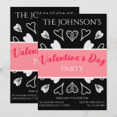 Moderne Valentijnsdag Party Zwart en Wit Roze Kaart (Voorkant / Achterkant)