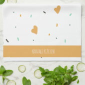Moderne Valentijnsdag Sprinkle Hearts Mosterd Theedoek (Gevouwen)