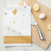 Moderne Valentijnsdag Sprinkle Hearts Mustard Theedoek (Quarter Fold)