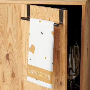 Moderne Valentijnsdag Sprinkle Hearts Mustard Theedoek