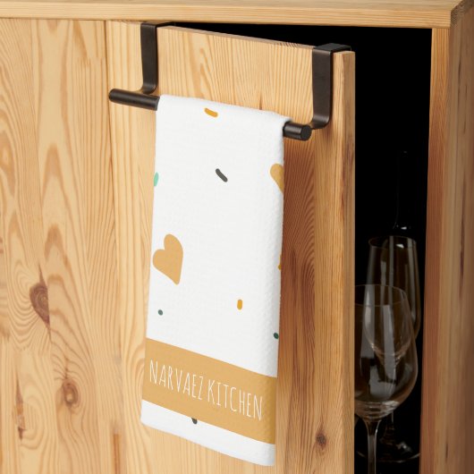 Moderne Valentijnsdag Sprinkle Hearts Mustard Theedoek (Derde Gevouwen)