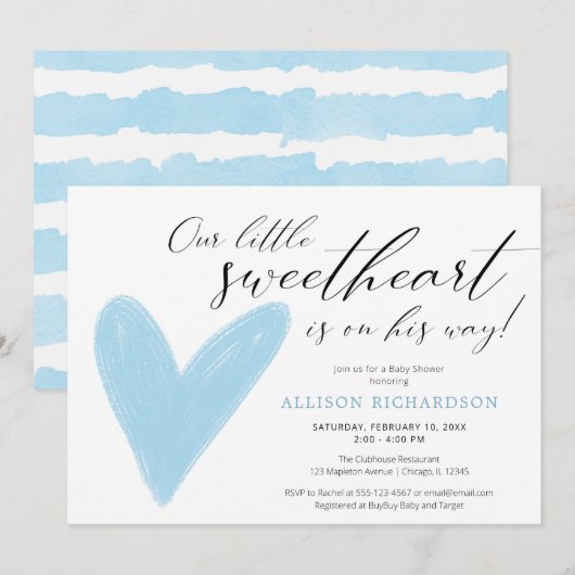 Moderne Valentijnse blauw baby shower Kaart (Voorkant / Achterkant)
