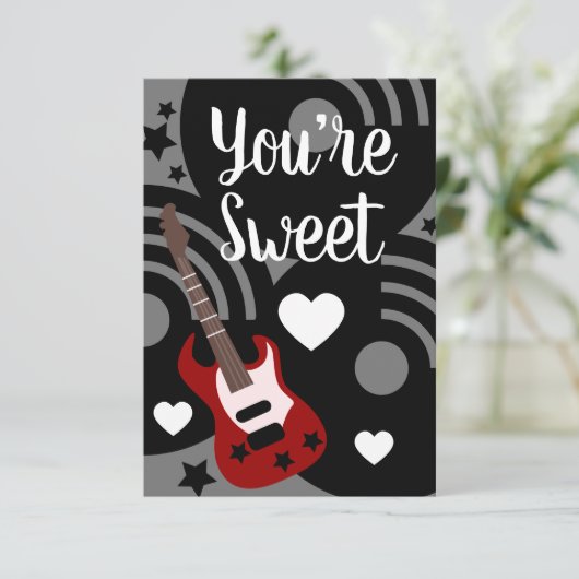 Moderne Valentijnse Rock Guitar Musical Hearts Kaart (Staand voorkant)