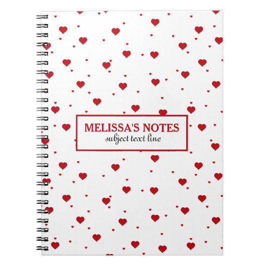Moderne Valentijnse rode en witte harten patroon Notitieboek (Voorkant)