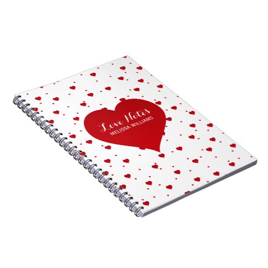 Moderne Valentijnse rode en witte harten patroon Notitieboek (Rechterzijde)