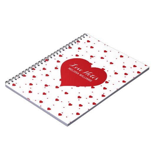 Moderne Valentijnse rode en witte harten patroon Notitieboek (Linkerzijde)