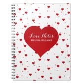Moderne Valentijnse rode en witte harten patroon Notitieboek (Voorkant)