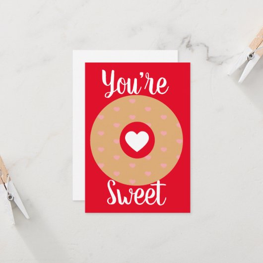 Moderne Valentijnsharten Donut Roze Rood Kaart (Voorkant / Achterkant in situ)