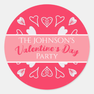 Moderne Valentijnspartij Roze Ronde Sticker