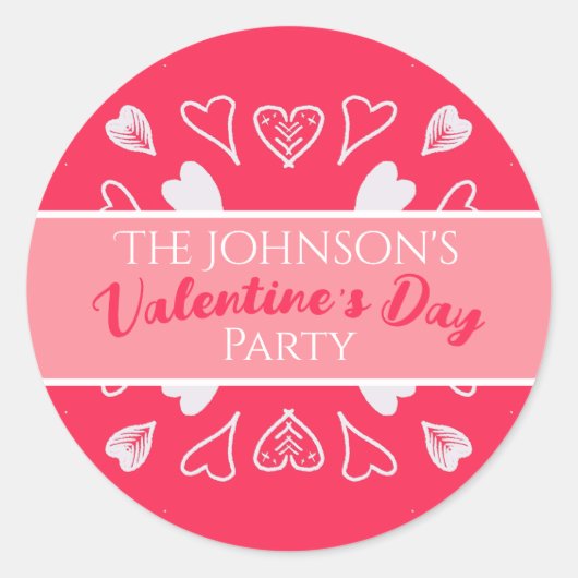 Moderne Valentijnspartij Roze Ronde Sticker (Voorkant)