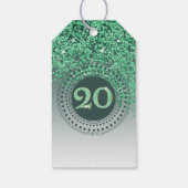 Moderne vallende groene glitter 20e verjaardag cadeaulabel (Achterkant)