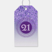 Moderne vallende paarse glitter 21e verjaardag cadeaulabel (Achterkant)