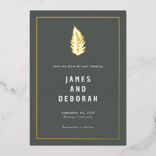 Moderne varens Woodland Wedding Gold Save the Date Folie Uitnodiging