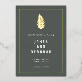 Moderne varens Woodland Wedding Gold Save the Date Folie Uitnodiging