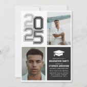 Moderne Varsity Black Photo Graduation Party Kaart (Voorkant)