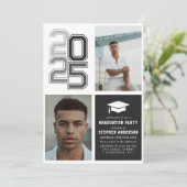 Moderne Varsity Black Photo Graduation Party Kaart (Staand voorkant)