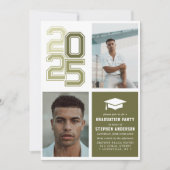Moderne Varsity Moss Green Photo Graduation Party Kaart (Voorkant)