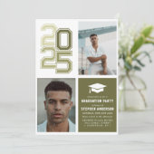 Moderne Varsity Moss Green Photo Graduation Party Kaart (Staand voorkant)