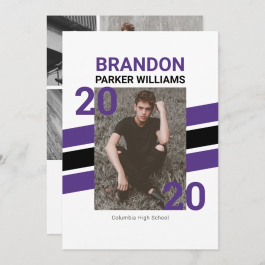 Moderne Varsity Photo Afstudeerder Invitation Kaar (Voorkant / Achterkant)