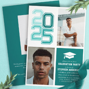 Moderne Varsity Turquoise Foto Afstudeerfeest Kaart