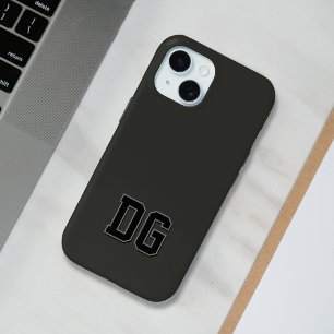 Moderne Varsity Zwarte Grijze Monogram Eerste Lett iPhone 15 Case